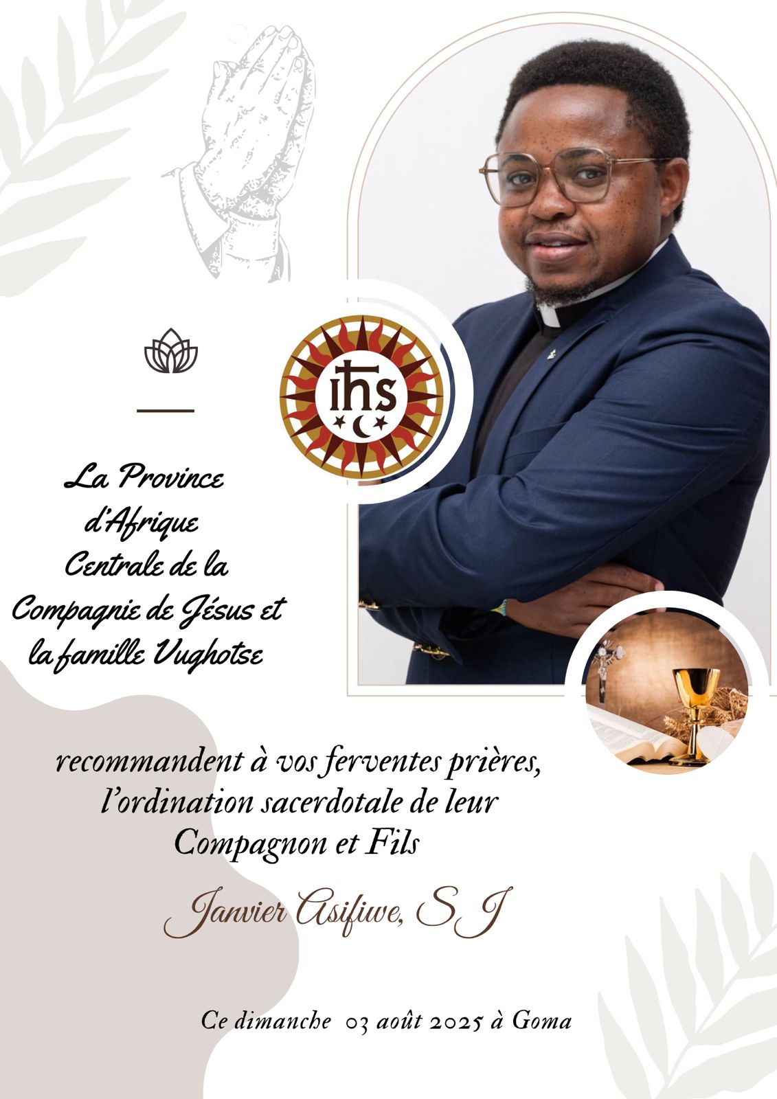 ORDINATION SACERDOTALE DU PÈRE JANVIER ASIFIWE, SJ