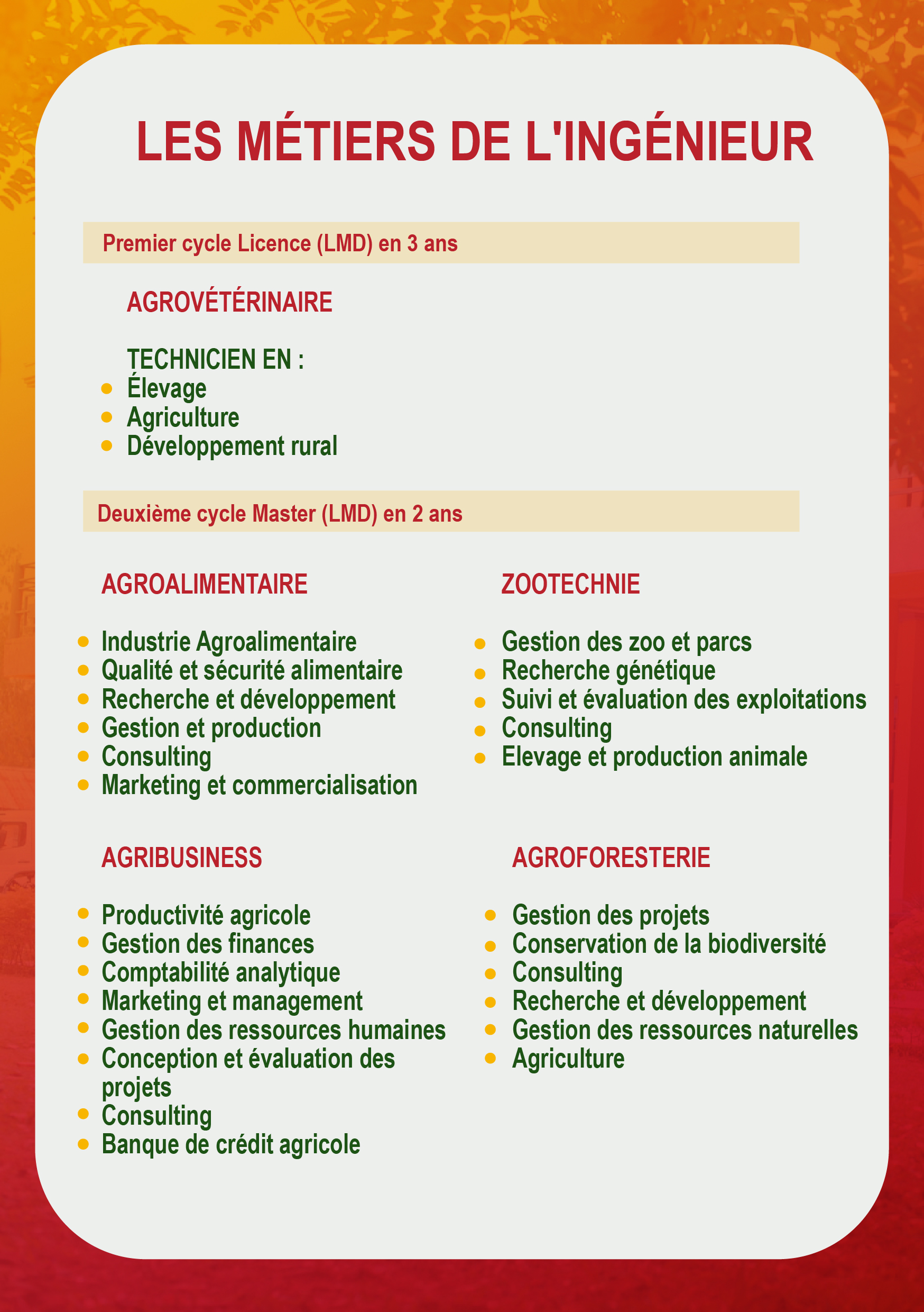 FACULTÉ DES SCIENCES AGRONOMIQUES ET VÉTÉRINAIRES – FSAV / ULC