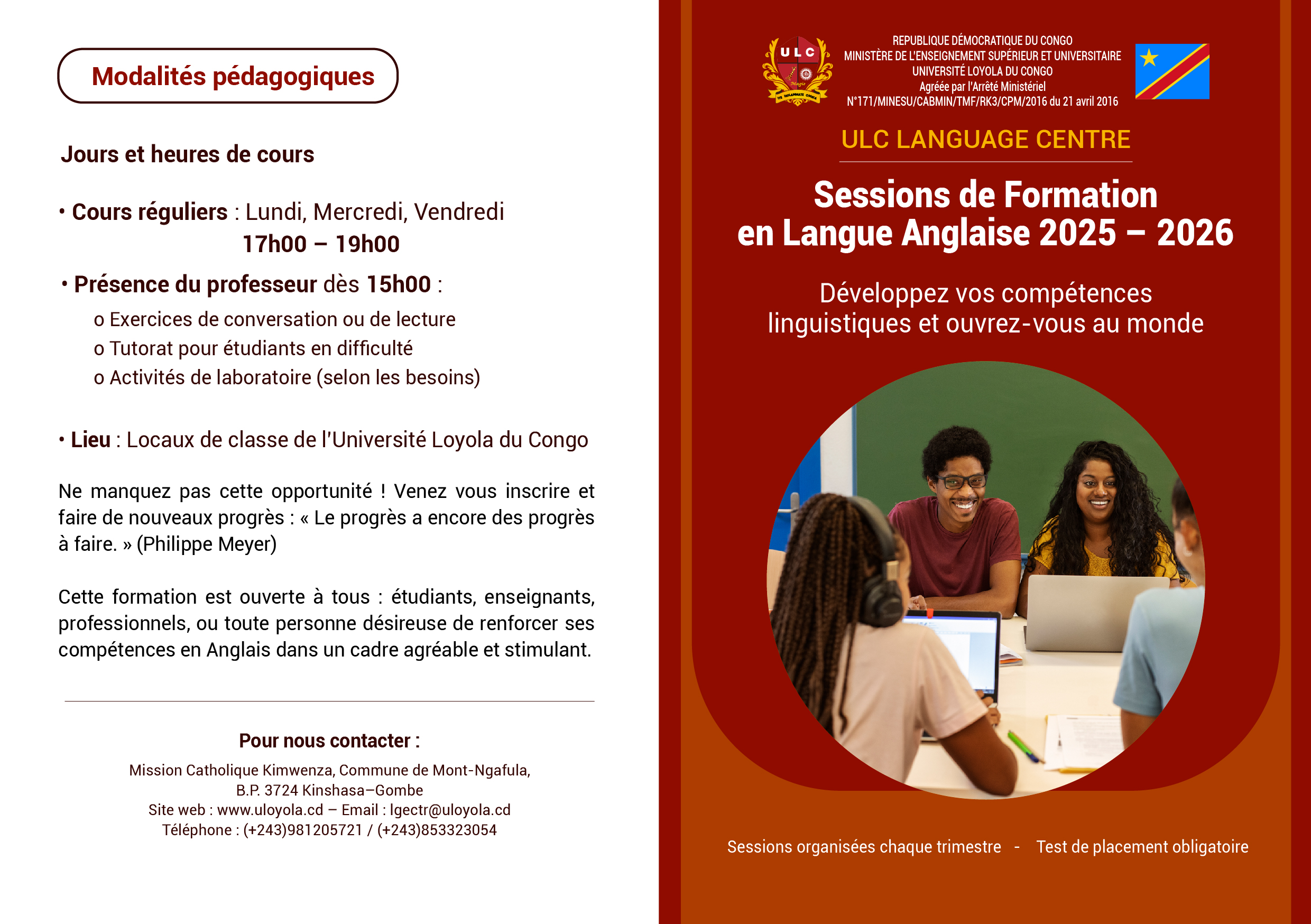 AVIS AUX ÉTUDIANTS ET AU PERSONNEL DE L’UNIVERSITÉ LOYOLA DU CONGO