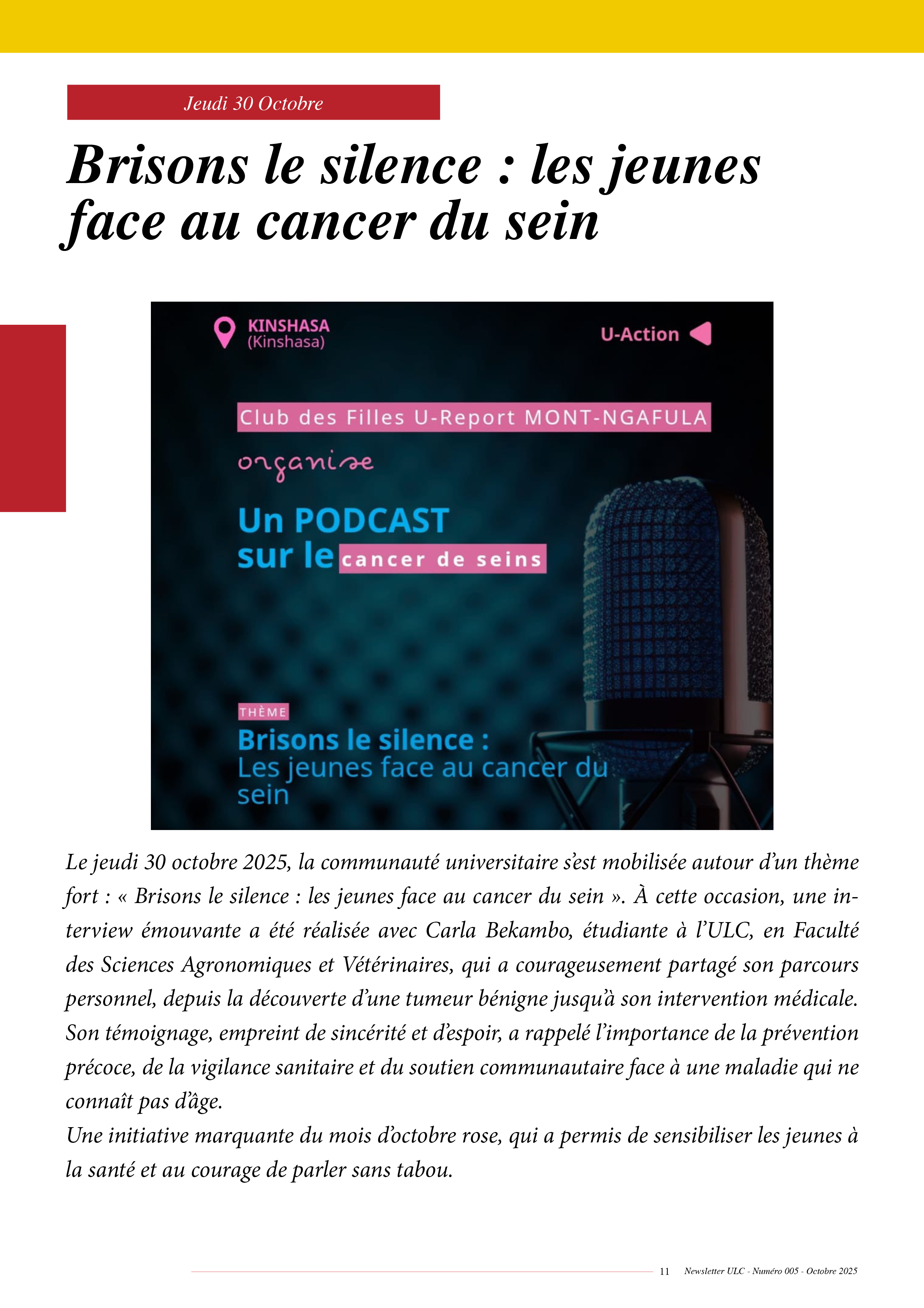 NEWSLETTER ULC – NUMÉRO 005 – OCTOBRE 2025