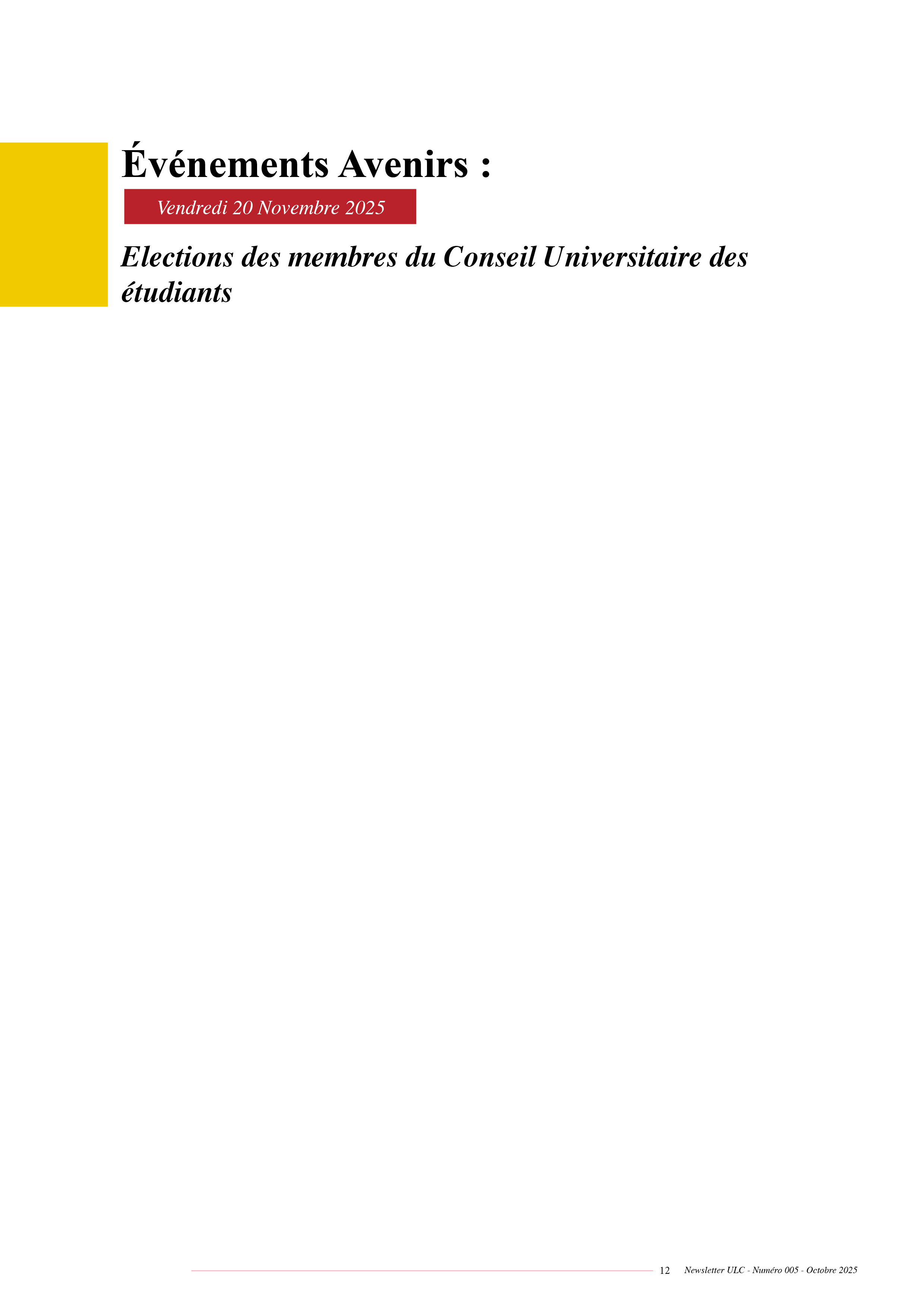 NEWSLETTER ULC – NUMÉRO 005 – OCTOBRE 2025