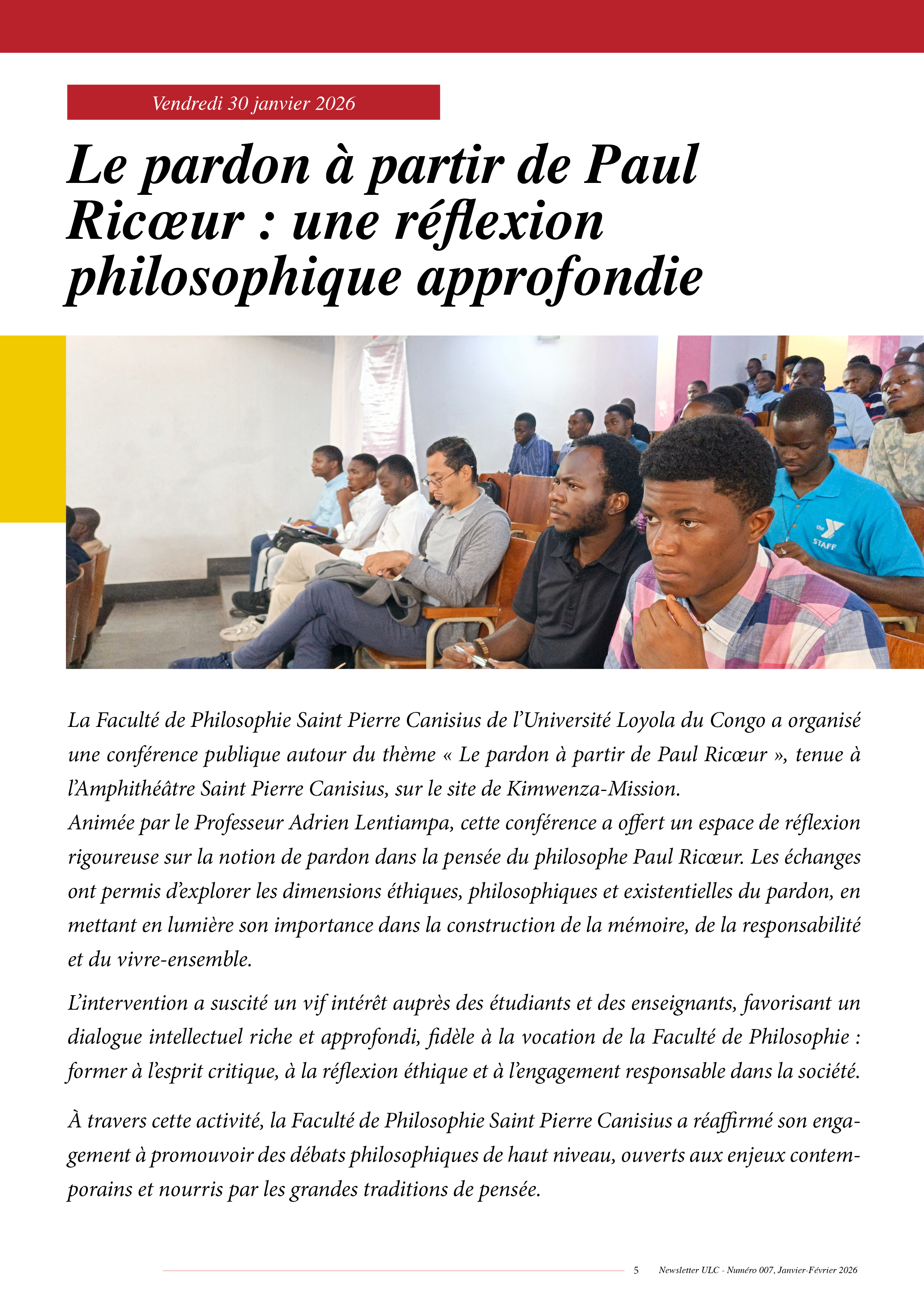 NEWSLETTER N°007 DE L’UNIVERSITÉ LOYOLA DU CONGO