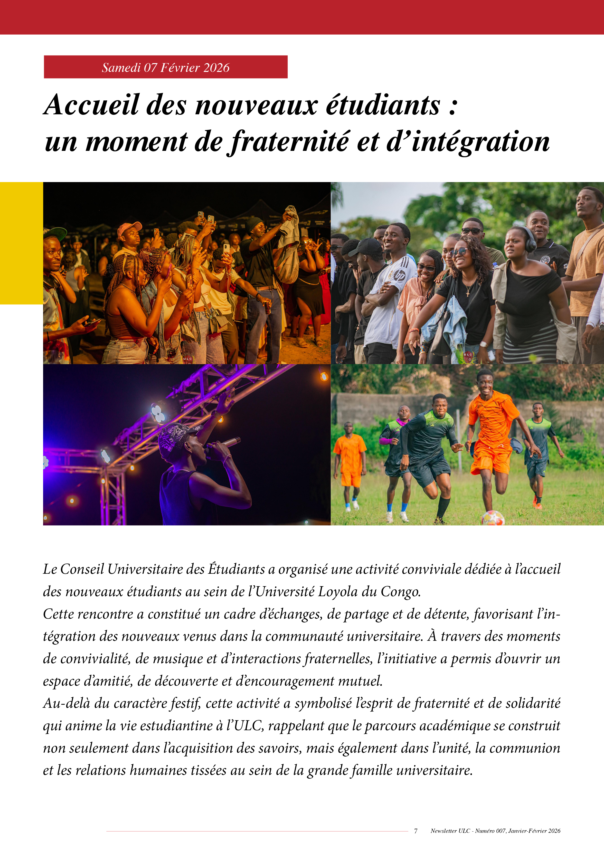 NEWSLETTER N°007 DE L’UNIVERSITÉ LOYOLA DU CONGO