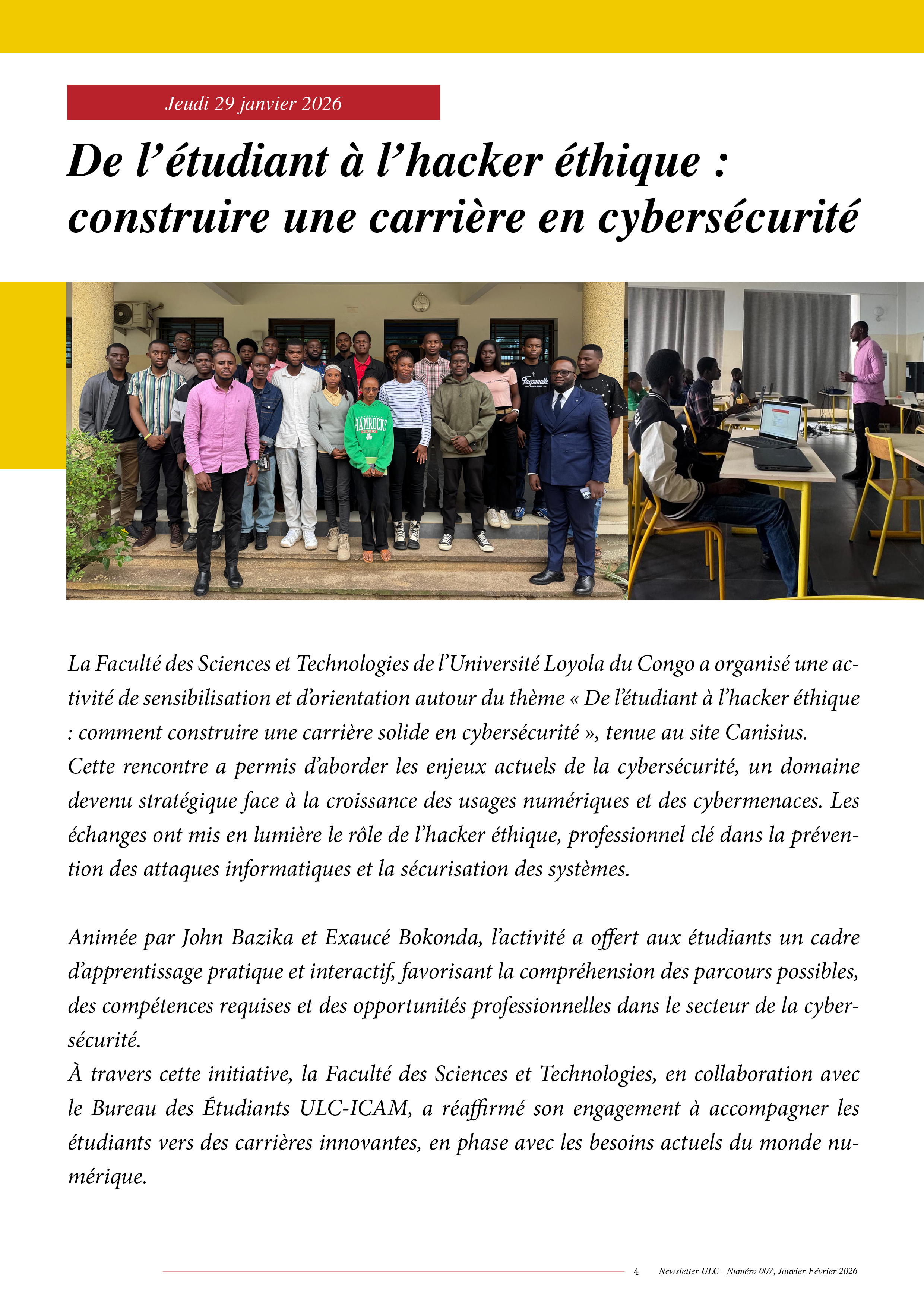 NEWSLETTER N°007 DE L’UNIVERSITÉ LOYOLA DU CONGO