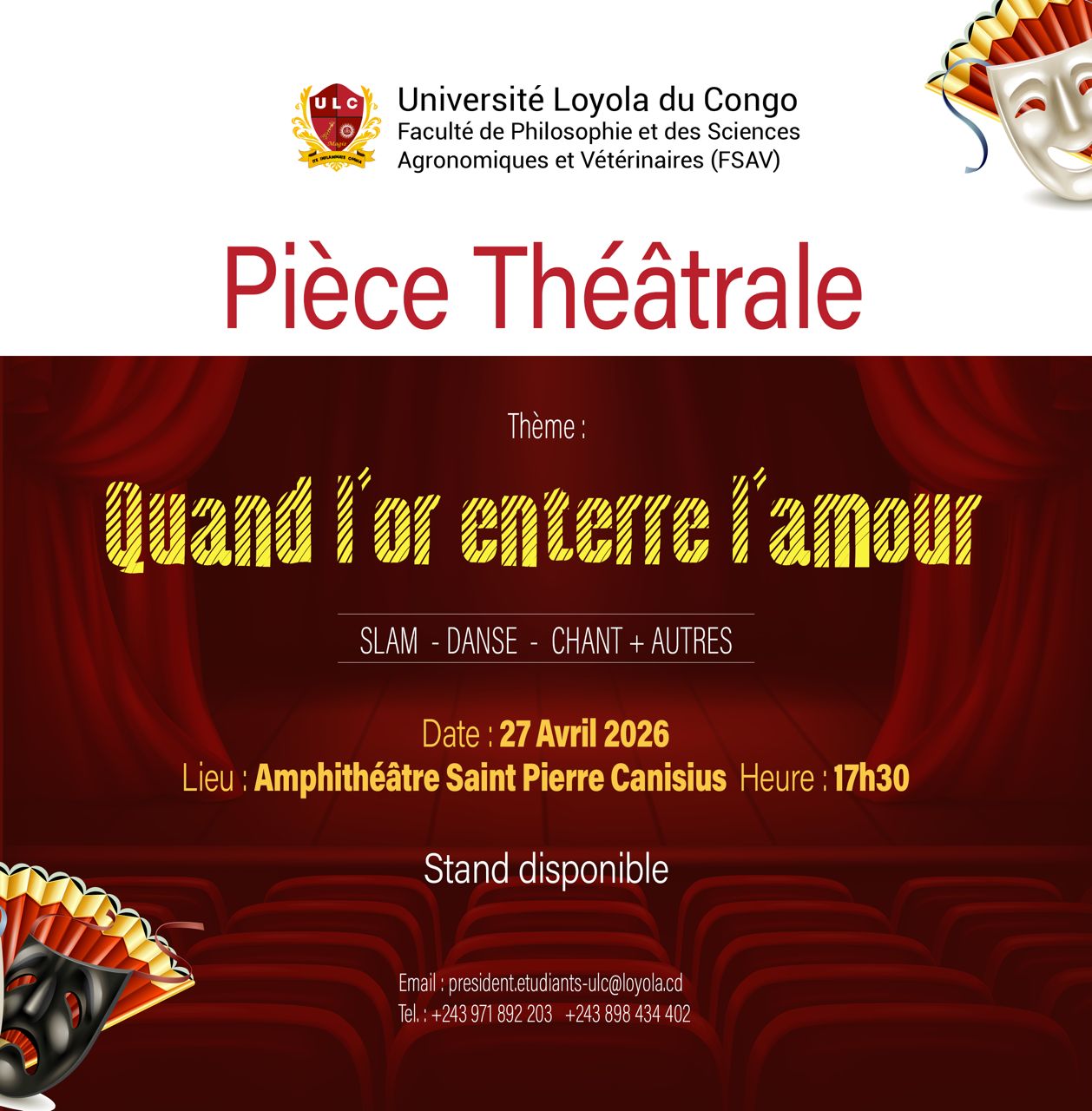 SOIRÉE CULTURELLE À L’ULC : « QUAND L’OR ENTERRE L’AMOUR »