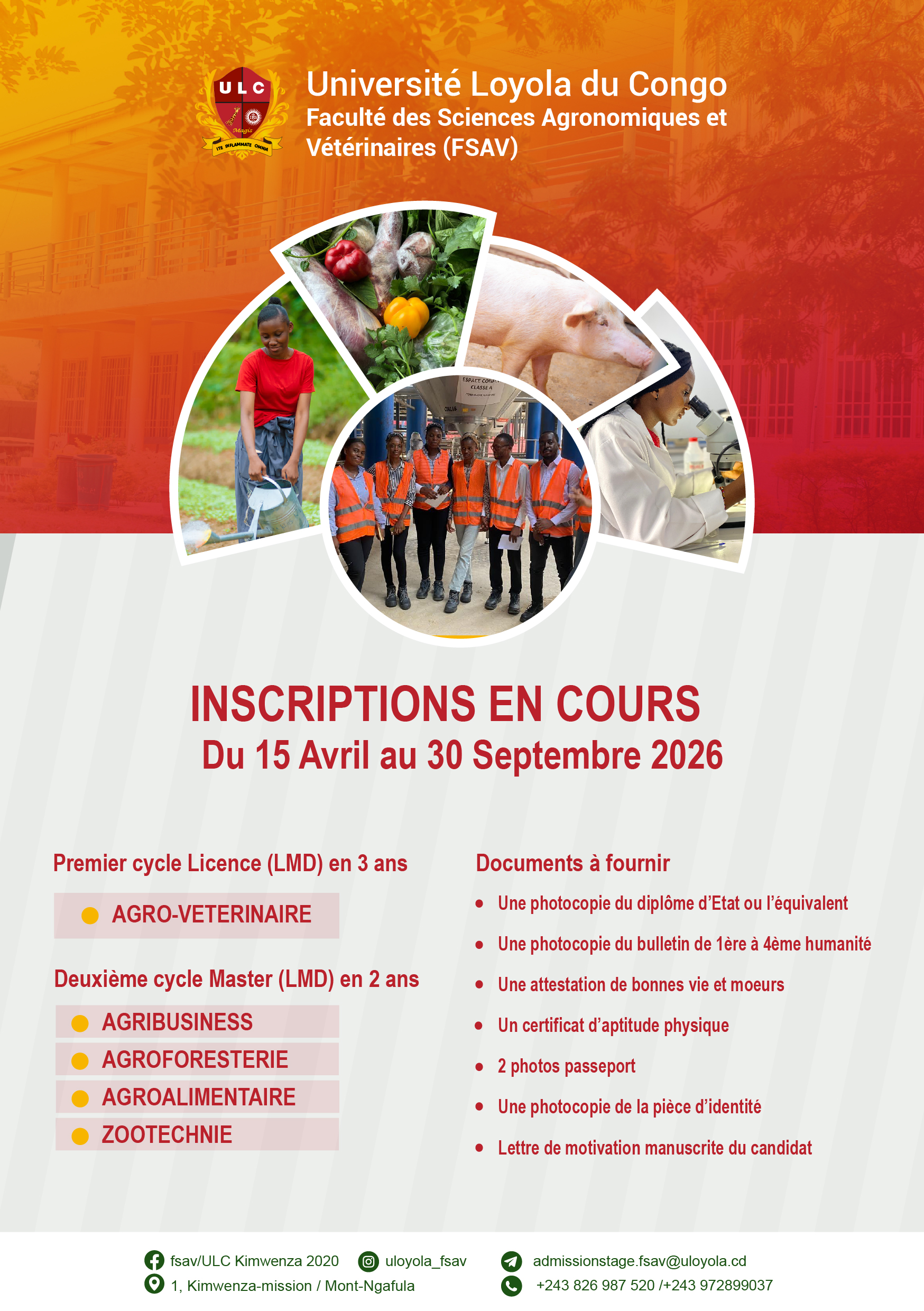 PREMIER CONCOURS D’ADMISSION À LA FACULTÉ DES SCIENCES AGRONOMIQUES ET VÉTÉRINAIRES (FSAV) DE L’UNIVERSITÉ LOYOLA DU CONGO (ULC)