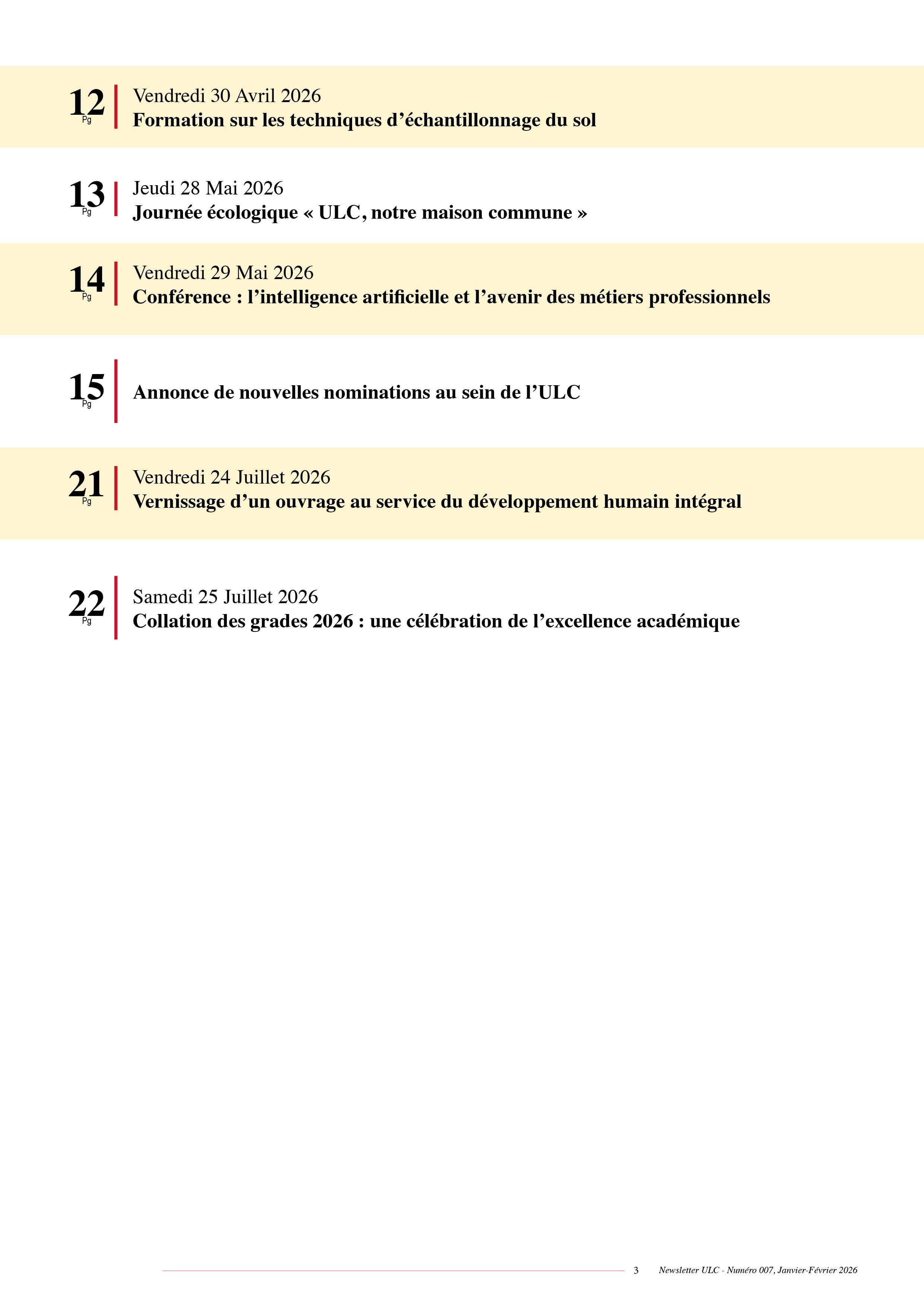 NEWSLETTER ULC – NUMÉRO 008