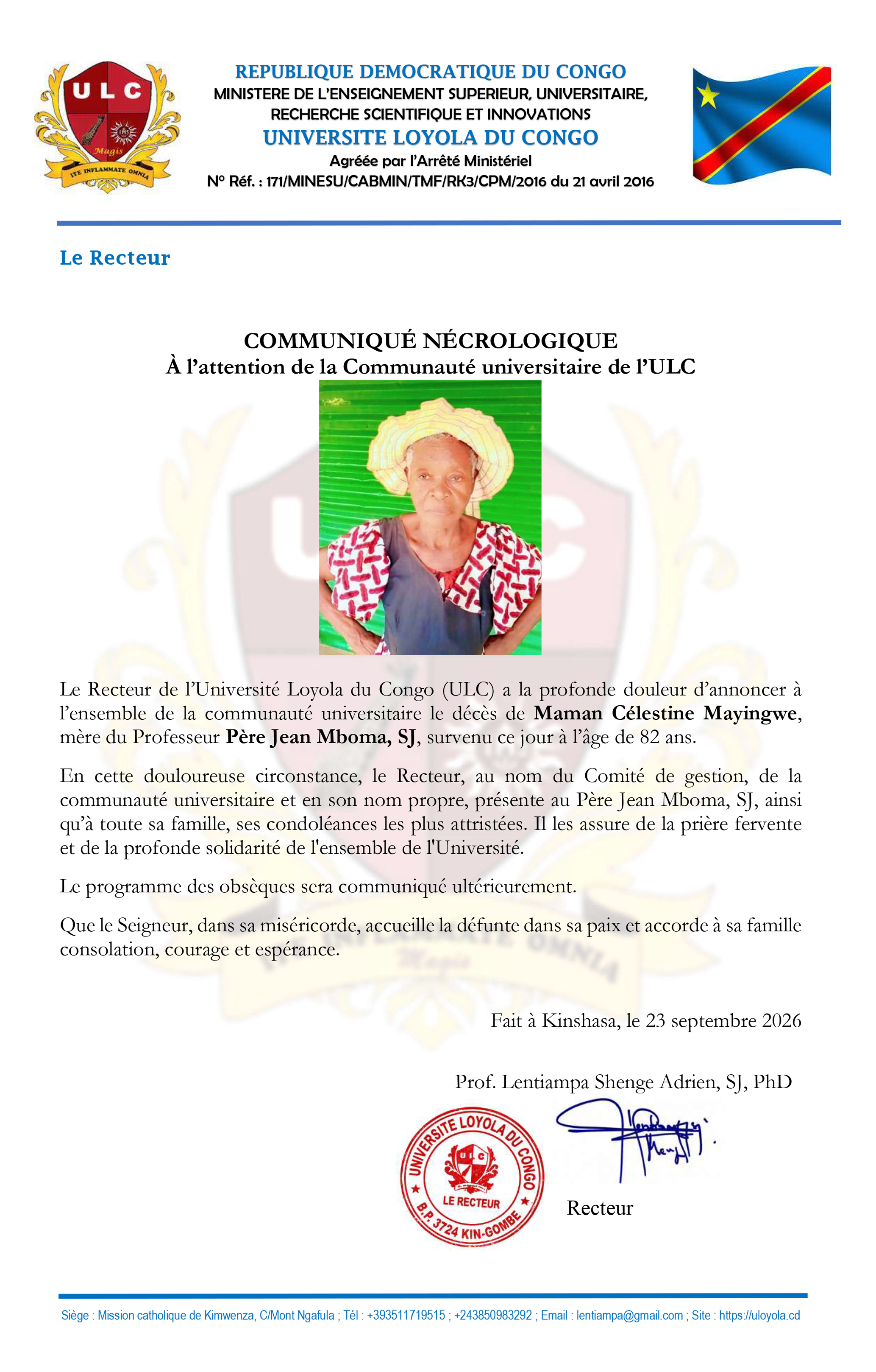 COMMUNIQUÉ NÉCROLOGIQUE
