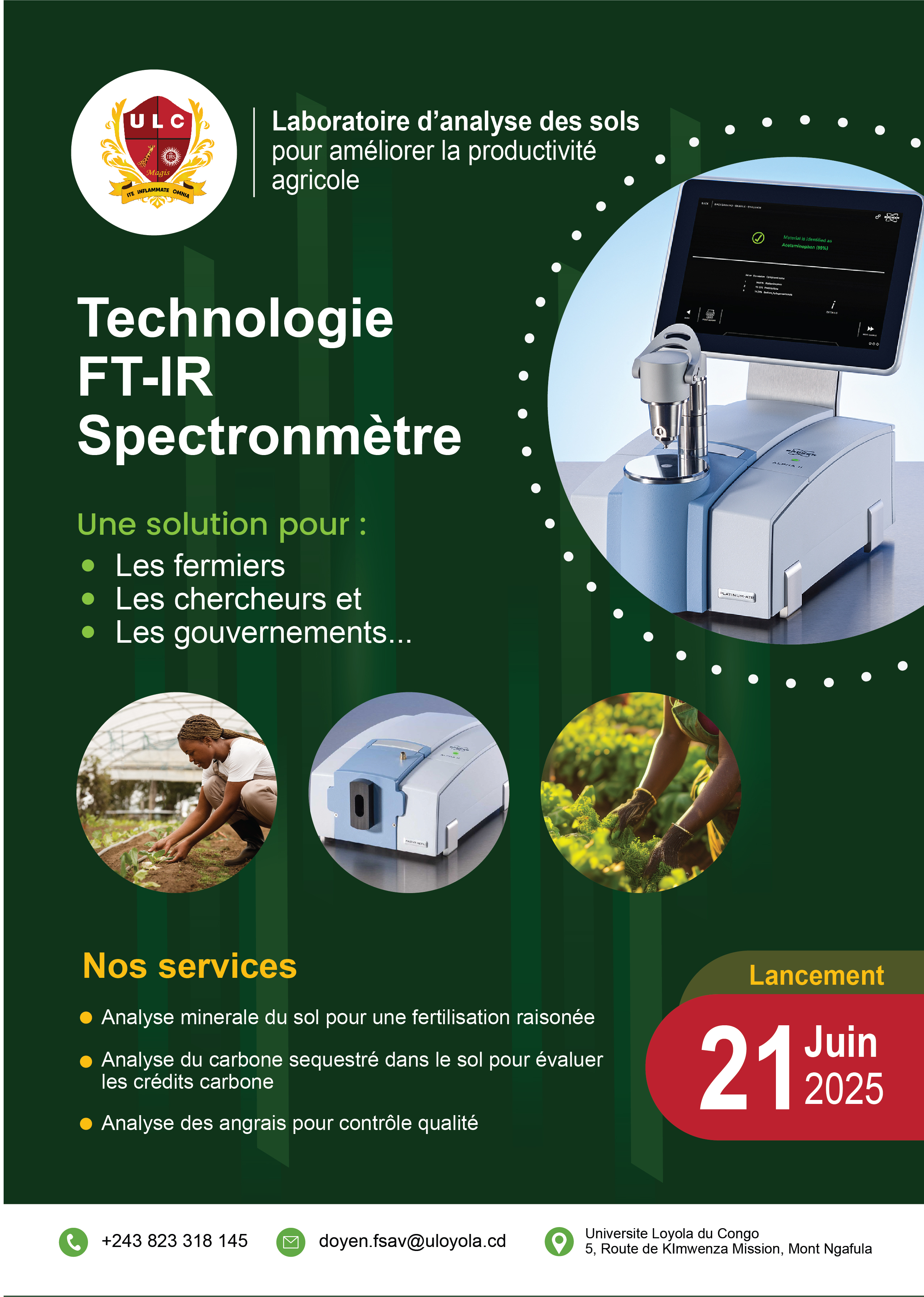 L’UNIVERSITÉ LOYOLA DU CONGO INAUGURE SON LABORATOIRE D’ANALYSE DES SOLS AVEC LA TECHNOLOGIE FT-IR POUR UNE AGRICULTURE DURABLE.
